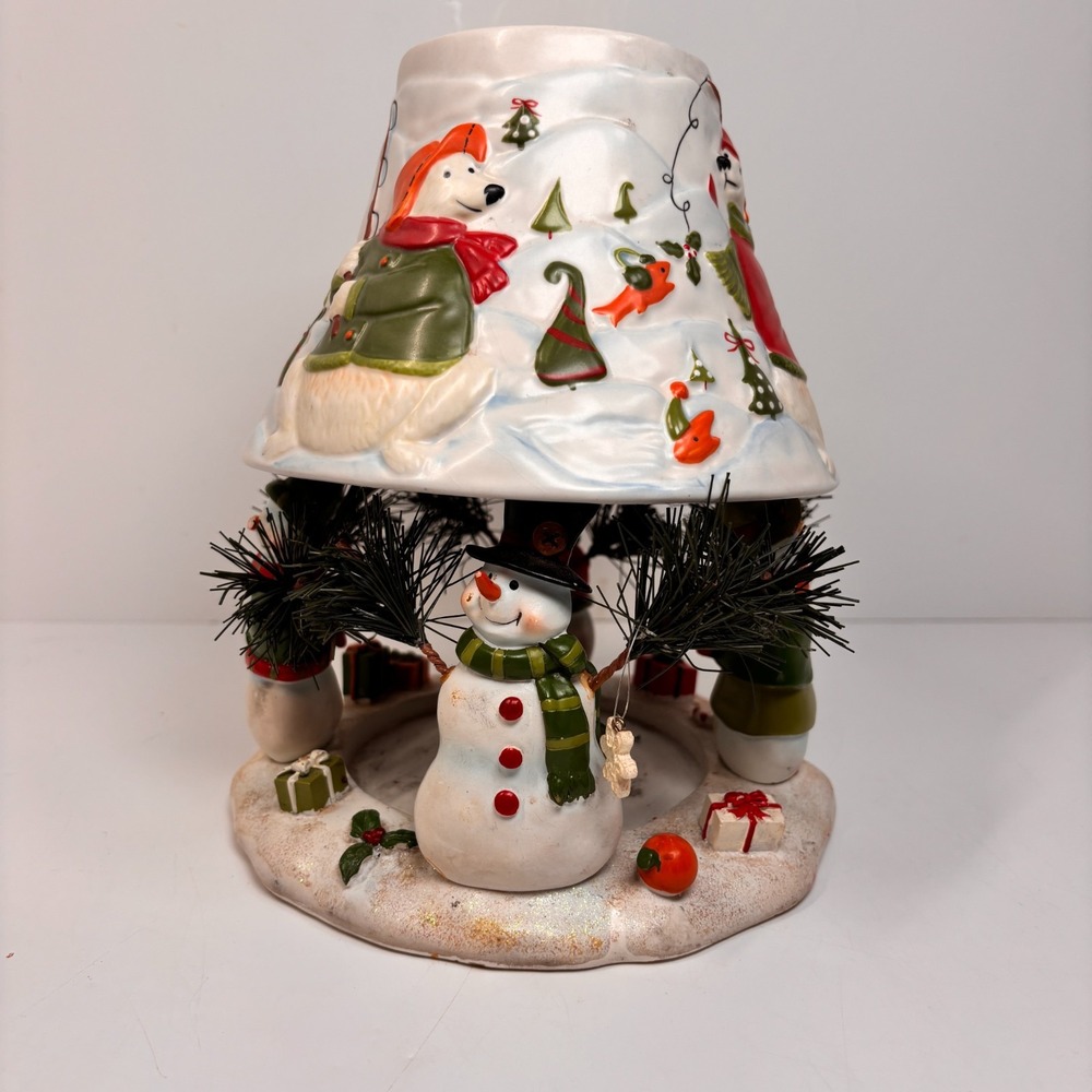 Yankee Candle Large Jar Shade Snowman Polar Bear Christmas + Plate AS‎ IS